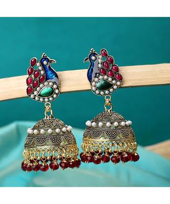 Multicolour Stone Studded Jhumka Earrings 1