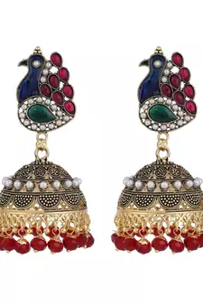Multicolour Stone Studded Jhumka Earrings