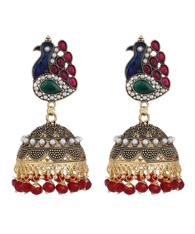 Multicolour Stone Studded Jhumka Earrings