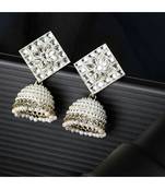Classic White Color Stone Studded Jhumka Earring