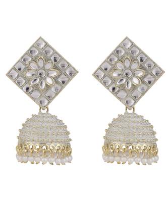 Classic White Color Stone Studded Jhumka Earring 3