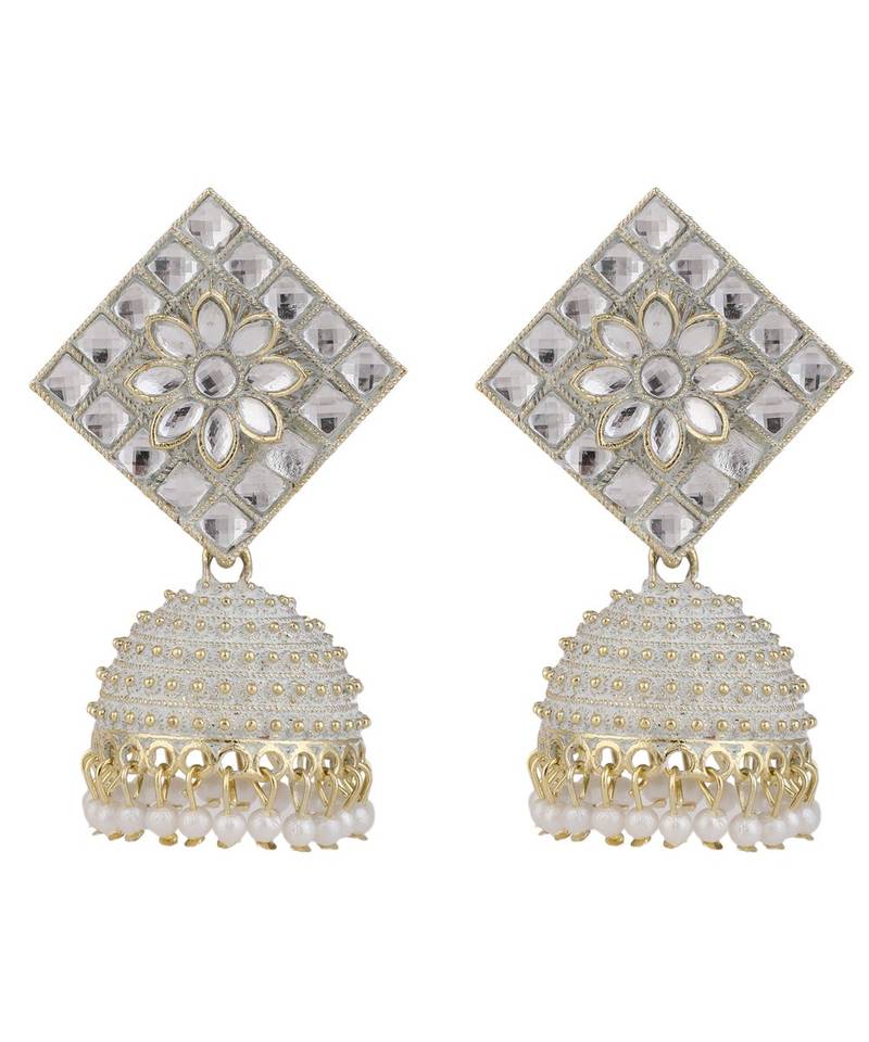 Classic White Color Stone Studded Jhumka Earring
