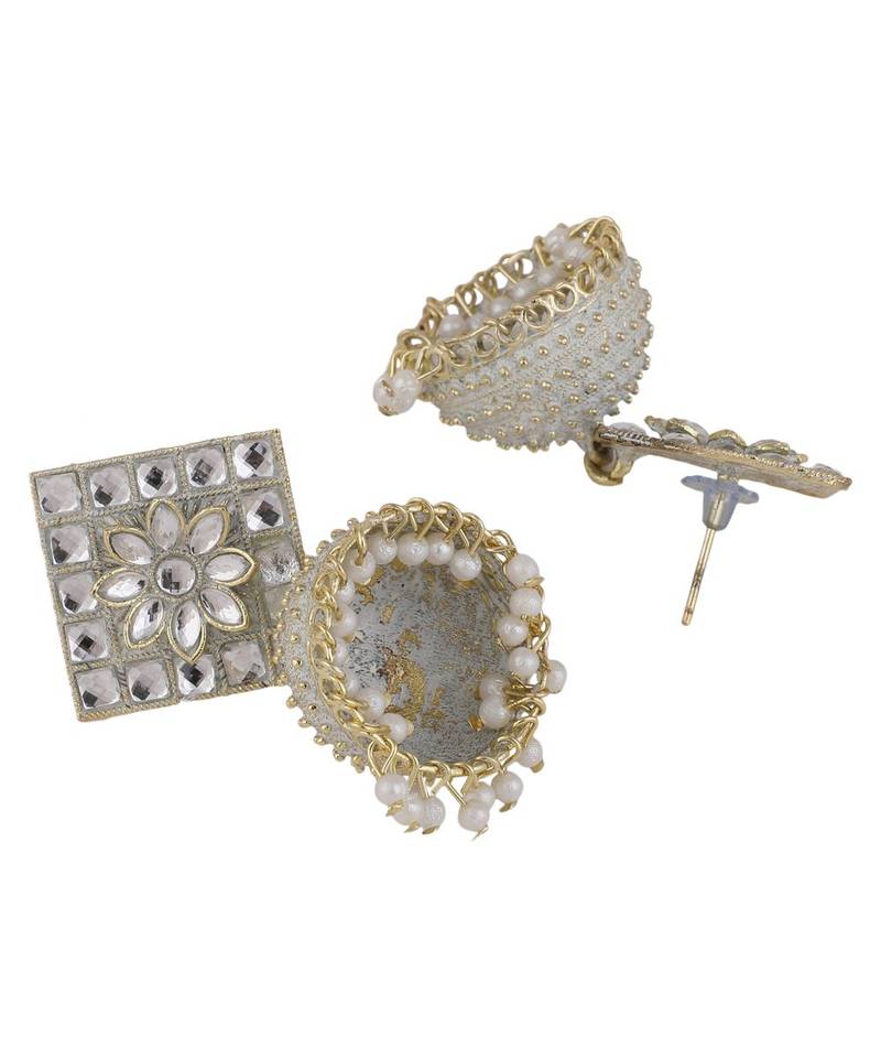 Classic White Color Stone Studded Jhumka Earring