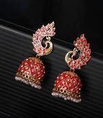 Gold Plated Peacock Shaped Stone Studded Jhumka Earring