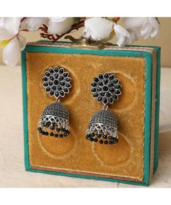 Oxidised Black Color Stone Studded Classic Jhumka Earring 1