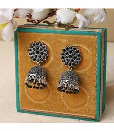 Oxidised Black Color Stone Studded Classic Jhumka Earring