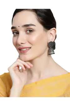 Oxidised Black Color Stone Studded Classic Jhumka Earring
