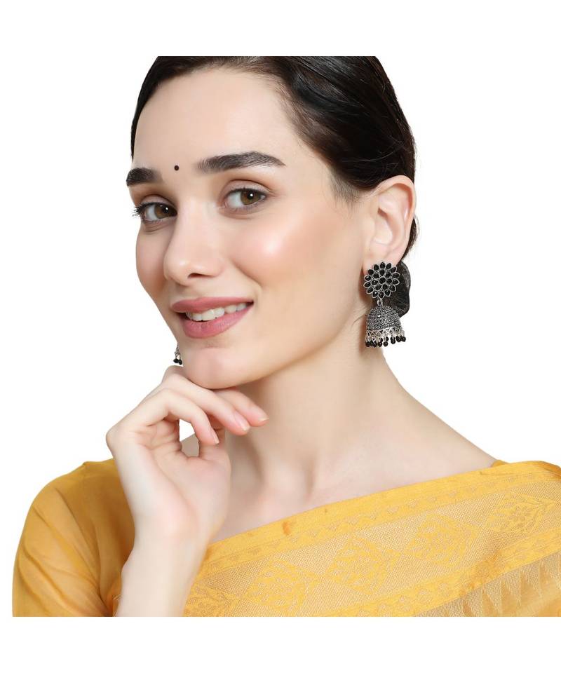 Oxidised Black Color Stone Studded Classic Jhumka Earring