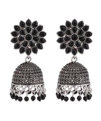Oxidised Black Color Stone Studded Classic Jhumka Earring 3