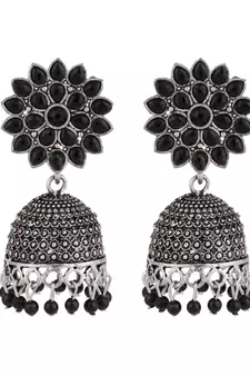 Oxidised Black Color Stone Studded Classic Jhumka Earring