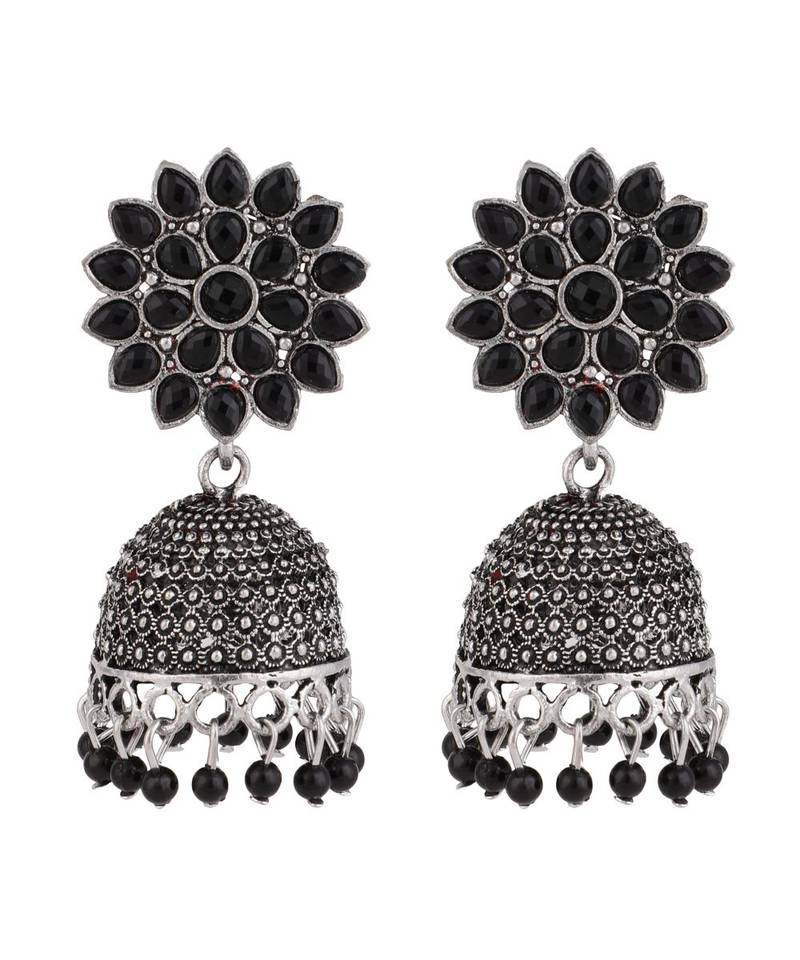 Oxidised Black Color Stone Studded Classic Jhumka Earring