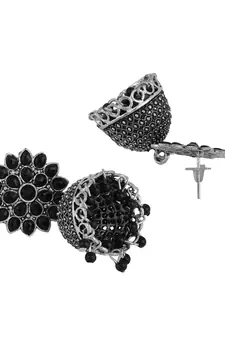 Oxidised Black Color Stone Studded Classic Jhumka Earring