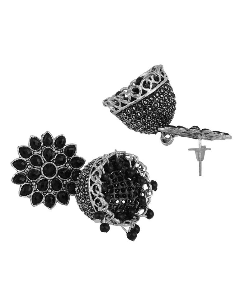 Oxidised Black Color Stone Studded Classic Jhumka Earring