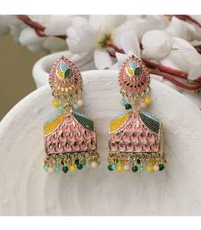 Gold Plated Enameled Multi Color Statement Jhumka Earring
