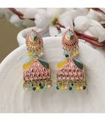 Gold Plated Enameled Multi Color Statement Jhumka Earring