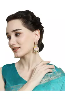 Gold Plated Enameled Multi Color Statement Jhumka Earring