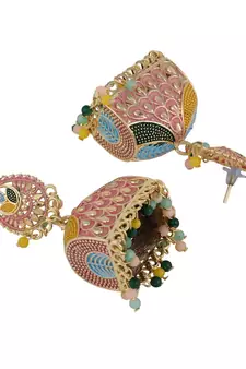 Gold Plated Enameled Multi Color Statement Jhumka Earring