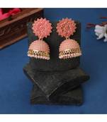 Classic Pink Enameled Stone Studded Jhumka Earring