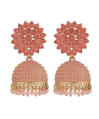 Classic Pink Enameled Stone Studded Jhumka Earring 3