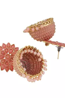 Classic Pink Enameled Stone Studded Jhumka Earring