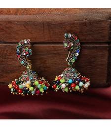 Maharashtran Nath Shaped Multicolor Stone and Pearl Jhumka Earring