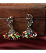 Maharashtran Nath Shaped Multicolor Stone and Pearl Jhumka Earring