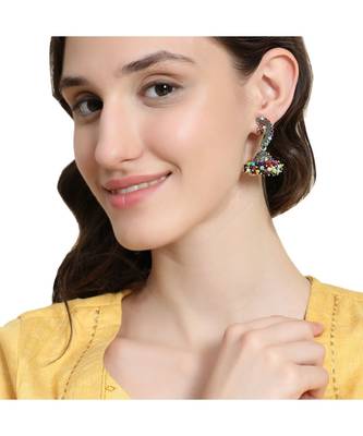 Maharashtran Nath Shaped Multicolor Stone and Pearl Jhumka Earring 2