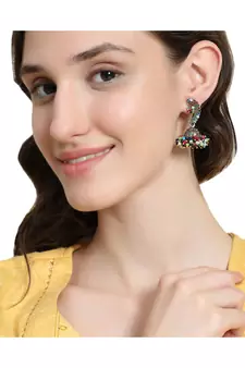 Maharashtran Nath Shaped Multicolor Stone and Pearl Jhumka Earring