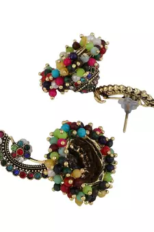 Maharashtran Nath Shaped Multicolor Stone and Pearl Jhumka Earring