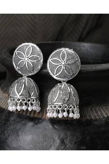 Classic Silver Plated Metallic Plated Jhumka Earring for Girls and Women