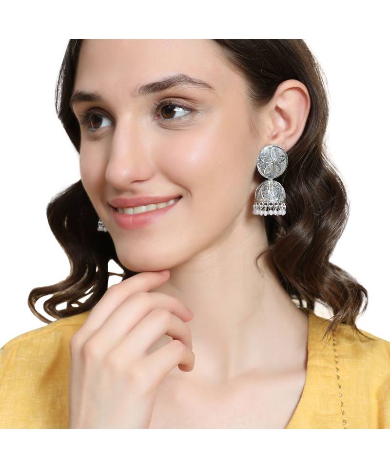 Classic Silver Plated Metallic Plated Jhumka Earring for Girls and Women