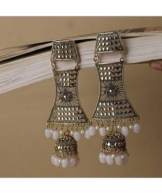 Antique Gold Dangle Drop Statement Jhumka Earring for Girls and Women 1