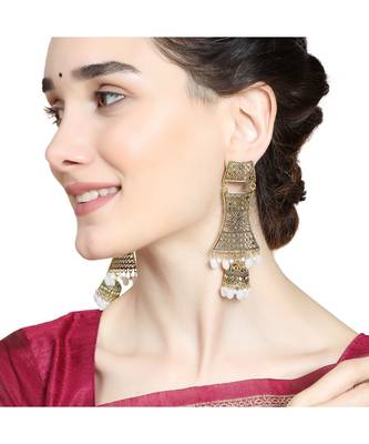 Antique Gold Dangle Drop Statement Jhumka Earring for Girls and Women 2