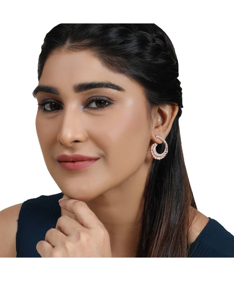 American Diamond Statement Rose Gold Half curved Stud Earring