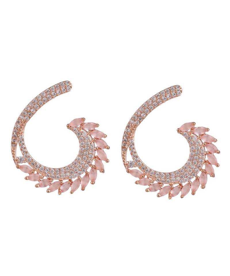American Diamond Statement Rose Gold Half curved Stud Earring