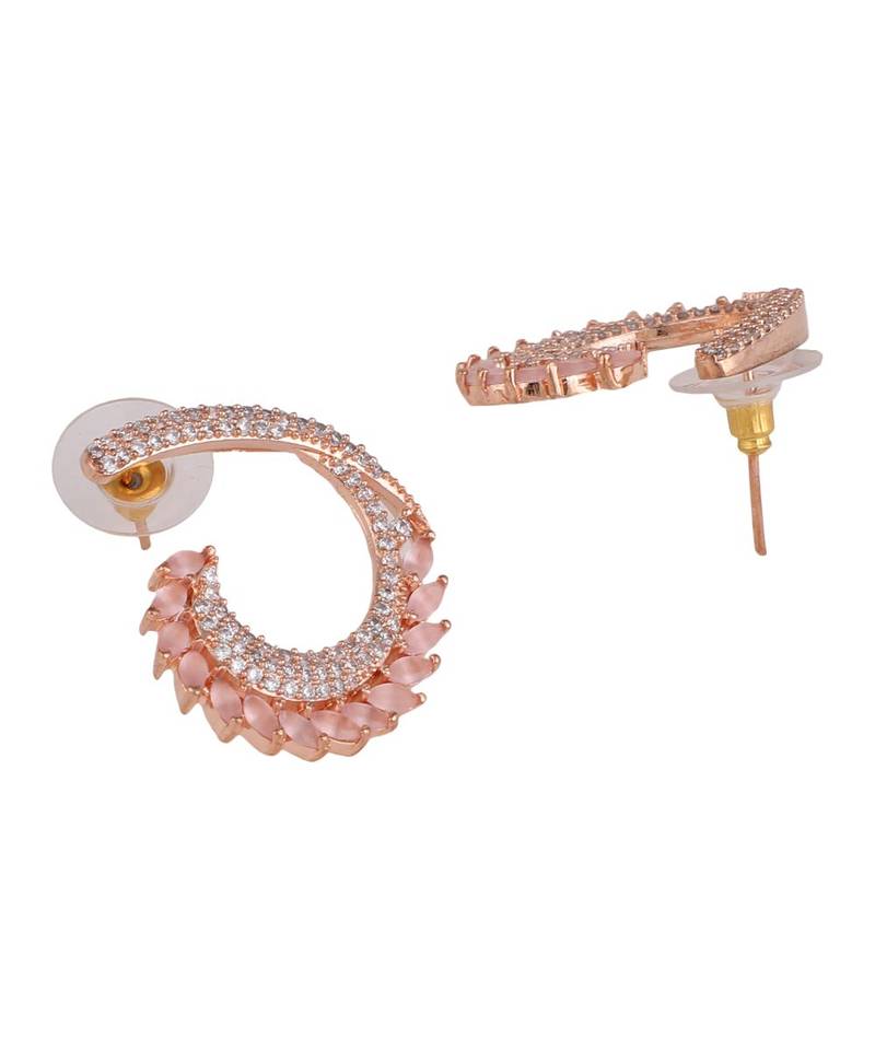 American Diamond Statement Rose Gold Half curved Stud Earring