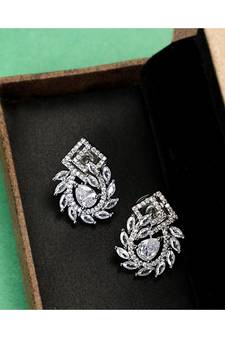 American Diamond Statement Silver Stud Earring for Girls and Women