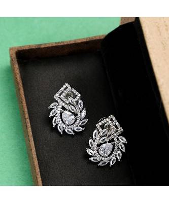 American Diamond Statement Silver Stud Earring for Girls and Women 1