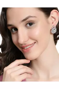 American Diamond Statement Silver Stud Earring for Girls and Women