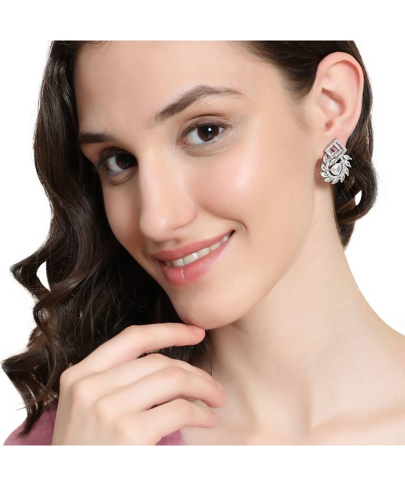 American Diamond Statement Silver Stud Earring for Girls and Women