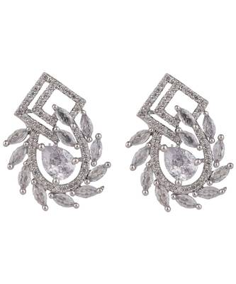 American Diamond Statement Silver Stud Earring for Girls and Women 3