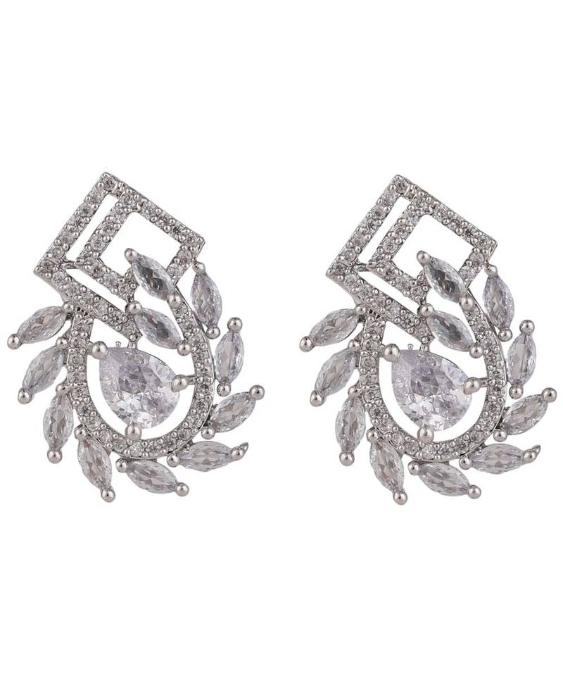 American Diamond Statement Silver Stud Earring for Girls and Women