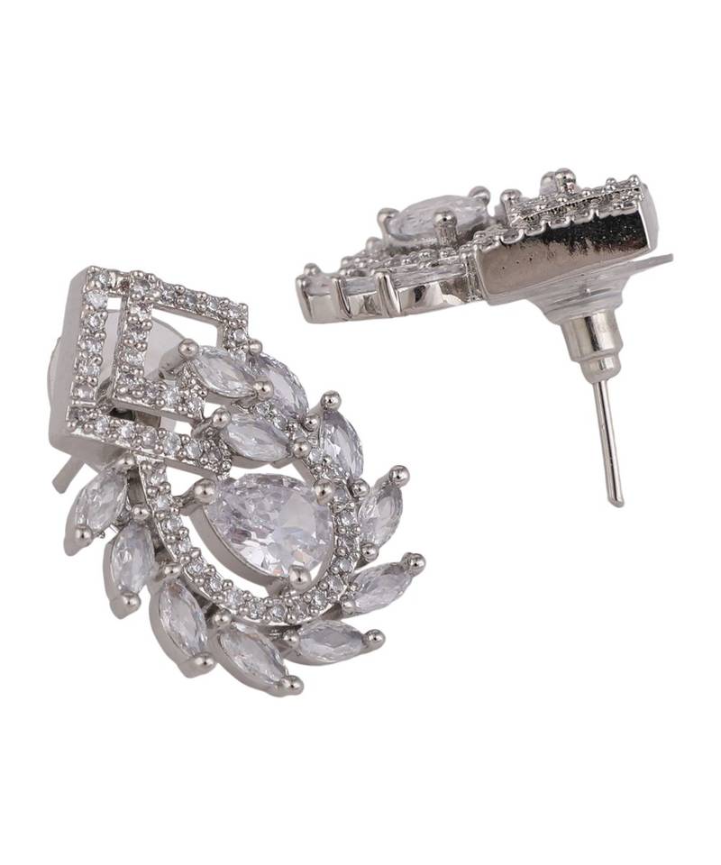 American Diamond Statement Silver Stud Earring for Girls and Women