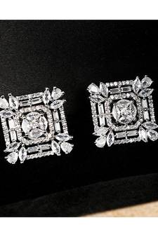 American Diamond Statement Silver Square shaped Stud Earring