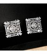 American Diamond Statement Silver Square shaped Stud Earring