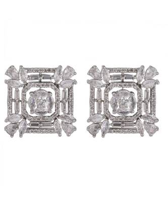 American Diamond Statement Silver Square shaped Stud Earring 3