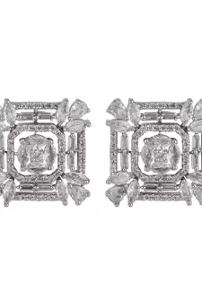 American Diamond Statement Silver Square shaped Stud Earring