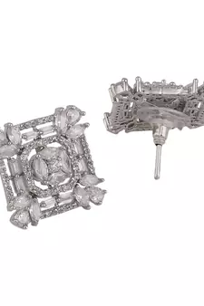 American Diamond Statement Silver Square shaped Stud Earring