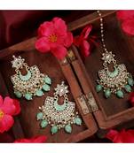 Gold Plated Kundan and Pearl Studded Chandbali Maang-tikka and Earring