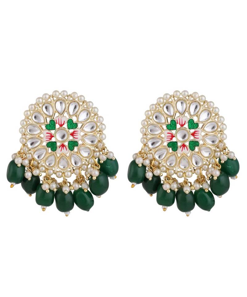 Gold Plated Round shape Kundan and Pearl Studded Maang-tikka,Earrings and Ring